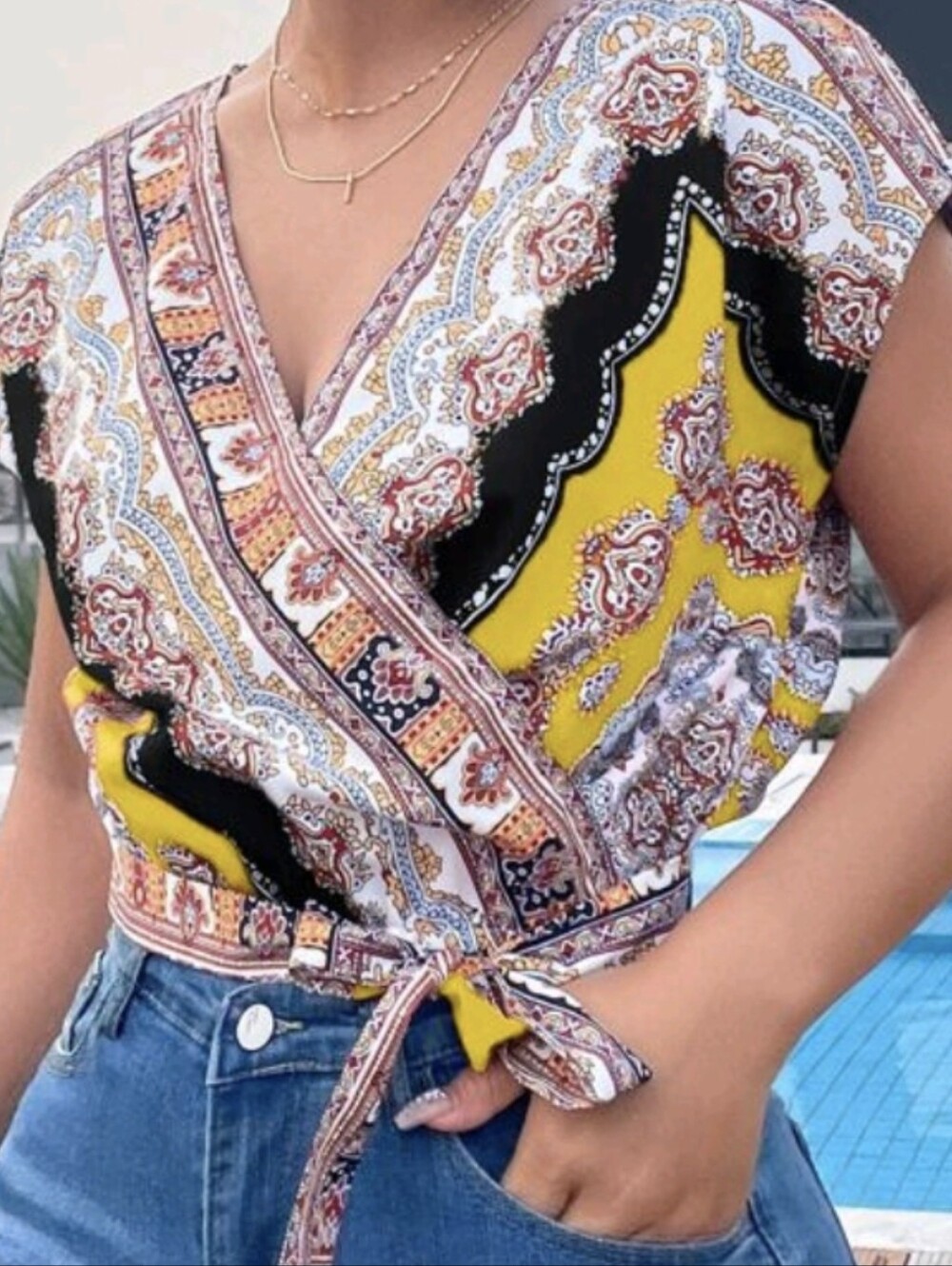 Yellow Paisley Wrap Blouse💛